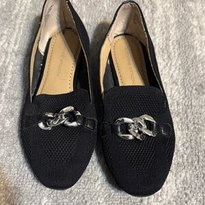 Adrienne Vittadini Black Flats with Silver Chain Accent